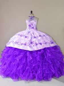 Lace Up Vestidos de Quinceanera Purple for Sweet 16 and Quinceanera with Embroidery and Ruffles Court Train