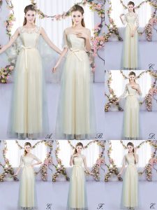 Champagne Scoop Neckline Lace and Bowknot Quinceanera Court of Honor Dress Sleeveless Lace Up