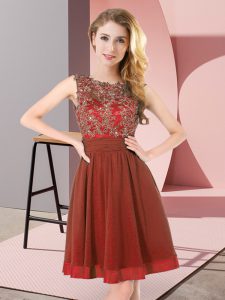 Chiffon Scoop Sleeveless Backless Beading and Appliques Damas Dress in Rust Red