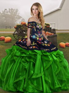 Superior Organza Sleeveless Floor Length Sweet 16 Dresses and Embroidery and Ruffles