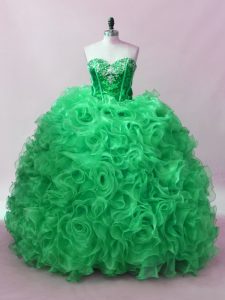 Sumptuous Sequins Ball Gown Prom Dress Green Lace Up Sleeveless Floor Length
