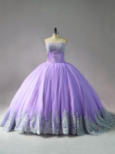 Sleeveless Appliques Lace Up Sweet 16 Dresses with Lavender Court Train