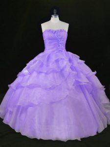 Glorious Lavender Ball Gowns Sleeveless Organza Floor Length Beading and Ruffles Sweet 16 Quinceanera Dress