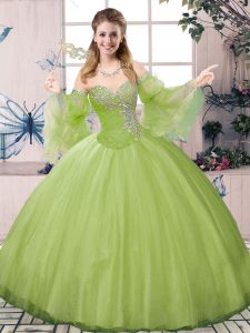 Adorable Floor Length Ball Gowns Long Sleeves Olive Green Ball Gown Prom Dress Lace Up
