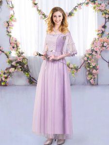 Most Popular Lavender Side Zipper Dama Dress Lace and Belt Half Sleeves Floor Length