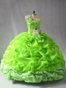 New Style Sweet 16 Dresses Sweet 16 and Quinceanera with Ruching and Hand Made Flower One Shoulder Sleeveless Lace Up
