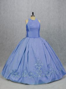 Embroidery Quinceanera Dress Blue Zipper Sleeveless Floor Length