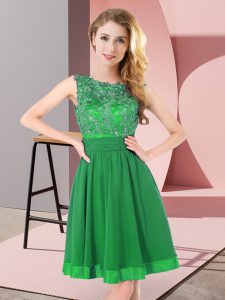 Green Sleeveless Beading and Appliques Mini Length Dama Dress