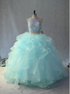 Floor Length Two Pieces Sleeveless Light Blue Sweet 16 Dresses Backless