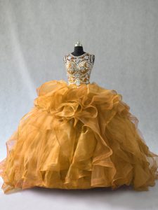 Luxurious Gold Sleeveless Organza Lace Up Quinceanera Dress for Sweet 16 and Quinceanera
