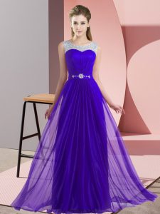 Simple Scoop Sleeveless Lace Up Quinceanera Dama Dress Purple Chiffon