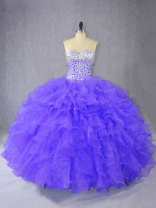 Purple Sleeveless Floor Length Ruffles Lace Up 15th Birthday Dress