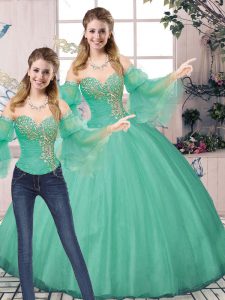 Sweet Floor Length Turquoise Quinceanera Dress Sweetheart Sleeveless Lace Up