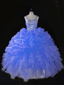 Hot Sale Blue Sleeveless Beading and Ruffles Floor Length Sweet 16 Dresses