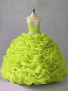 Affordable Sleeveless Lace Up Floor Length Beading and Pick Ups and Hand Made Flower Quinceanera Gowns