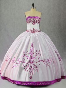 Modest White And Purple Lace Up Quinceanera Dress Embroidery Sleeveless Floor Length