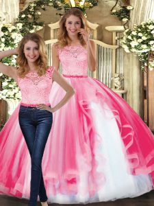 Deluxe Hot Pink Sleeveless Tulle Clasp Handle Sweet 16 Quinceanera Dress for Military Ball and Sweet 16 and Quinceanera