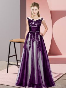 Fine Floor Length Dark Purple Vestidos de Damas Scoop Sleeveless Zipper