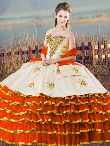 Hot Selling Sweetheart Sleeveless 15 Quinceanera Dress Floor Length Ruffled Layers Orange Organza