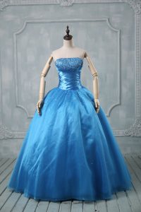 Popular Strapless Sleeveless Lace Up Sweet 16 Dress Baby Blue Organza
