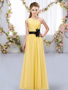 Decent Belt Quinceanera Court of Honor Dress Gold Zipper Sleeveless Floor Length