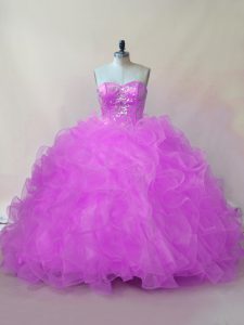 Lilac 15th Birthday Dress Sweet 16 and Quinceanera with Beading and Ruffles Sweetheart Sleeveless Lace Up