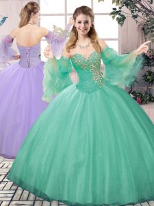 Dramatic Tulle Sleeveless Floor Length Quinceanera Dress and Beading