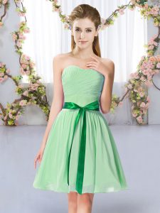 Shining Apple Green Sleeveless Chiffon Lace Up Quinceanera Court Dresses for Wedding Party