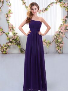 Purple Zipper Quinceanera Dama Dress Ruching Sleeveless Floor Length
