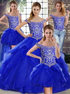 Colorful Sleeveless Brush Train Lace Up Beading and Ruffles Quinceanera Gowns