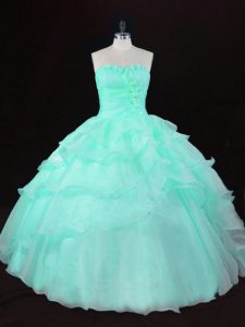 Apple Green Sweetheart Lace Up Ruffles and Hand Made Flower 15th Birthday Dress Sleeveless