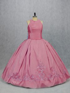Floor Length Zipper 15 Quinceanera Dress Pink for Sweet 16 and Quinceanera with Embroidery
