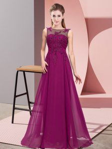 Extravagant Purple Chiffon Zipper Quinceanera Court of Honor Dress Sleeveless Floor Length Beading and Appliques