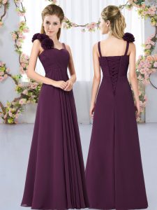 Amazing Floor Length Empire Sleeveless Dark Purple Dama Dress for Quinceanera Lace Up