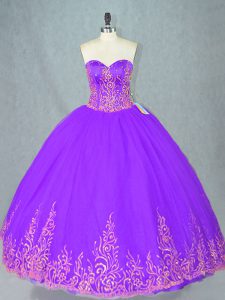 Attractive Floor Length Purple Vestidos de Quinceanera Tulle Sleeveless Beading
