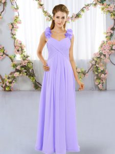 Stunning Hand Made Flower Quinceanera Court Dresses Lavender Lace Up Sleeveless Floor Length