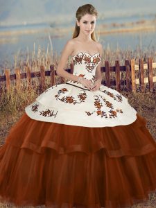 Brown Sweetheart Neckline Embroidery and Bowknot Quinceanera Gown Sleeveless Lace Up