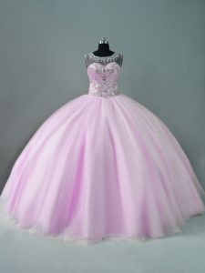 Customized Beading Quince Ball Gowns Lilac Zipper Sleeveless Floor Length