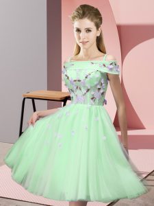 Off The Shoulder Short Sleeves Tulle Damas Dress Appliques Lace Up