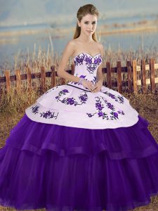 Colorful Floor Length White And Purple Quinceanera Dresses Sweetheart Sleeveless Lace Up