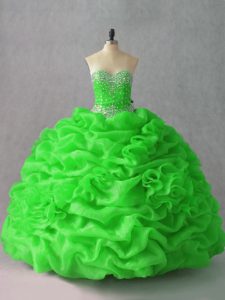 Dramatic Sweetheart Sleeveless Organza Sweet 16 Dresses Beading and Hand Made Flower Lace Up