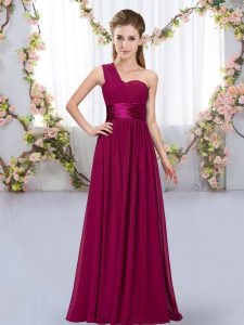 Fantastic Sleeveless Chiffon Floor Length Lace Up Damas Dress in Fuchsia with Belt