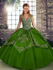 Fancy Olive Green Tulle Lace Up Sweet 16 Dress Sleeveless Floor Length Beading and Embroidery
