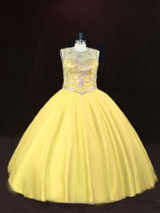 New Style Scoop Sleeveless Tulle 15th Birthday Dress Beading Lace Up