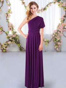 Low Price Purple Sleeveless Ruching Floor Length Vestidos de Damas