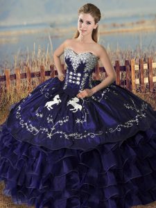Sleeveless Organza Floor Length Lace Up Quinceanera Dress in Purple with Embroidery and Ruffles