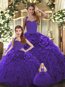 Fashion Halter Top Sleeveless Lace Up Sweet 16 Quinceanera Dress Purple Organza