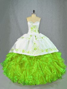 Green Ball Gowns Beading and Embroidery Quinceanera Dress Lace Up Satin and Organza Sleeveless