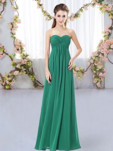 Sleeveless Chiffon Floor Length Zipper Quinceanera Dama Dress in Dark Green with Ruching