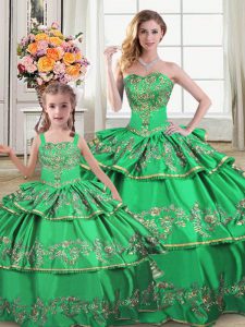 Extravagant Green Lace Up Ball Gown Prom Dress Ruffled Layers Sleeveless Floor Length